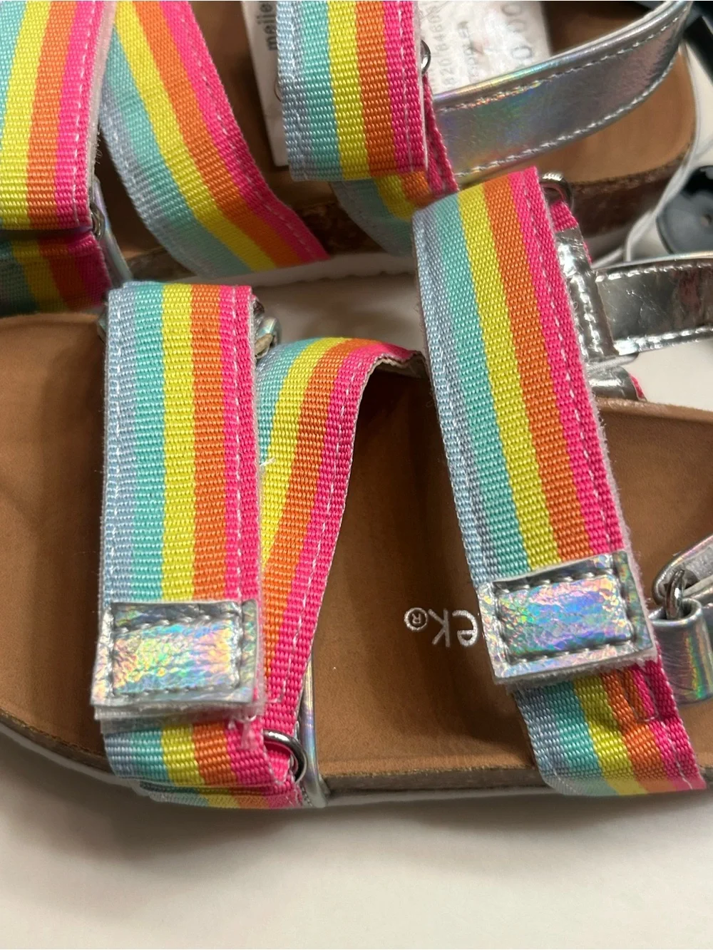 NWT-Girls Falls Creek Rainbow Stripe Sandals with Silver Trim